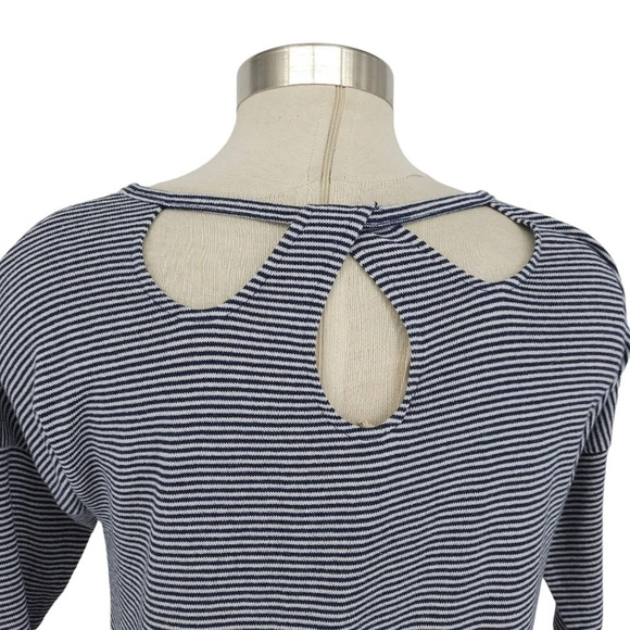 Soft Surroundings Shirt Navy Striped French Key Long Sleeve Cutout Back Top - Picture 4 of 6